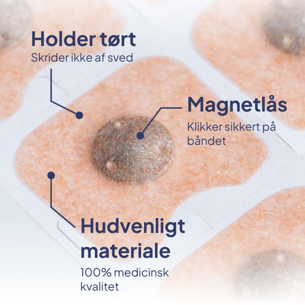 Nærbillede af klæbepude med magnetlås og hudvenligt materiale